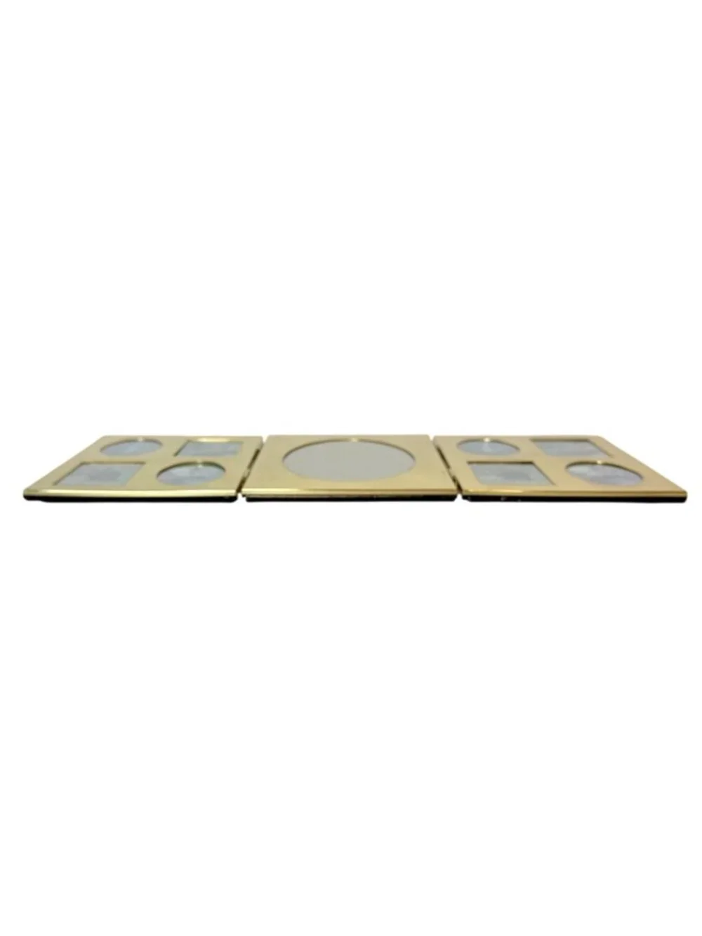 Vintage Tri Fold Picture Frame Gold Tone 80s Oval Folding Multi Photo Display